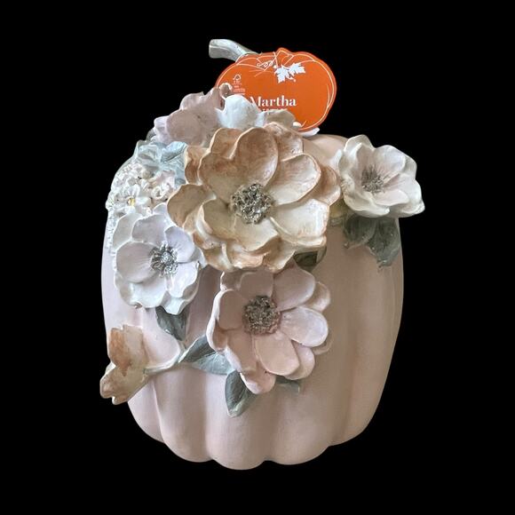 Martha Stewart Floral Embellished Pumpkin 10in Pastel Pink Resin Fall Decor NEW - Picture 7 of 15